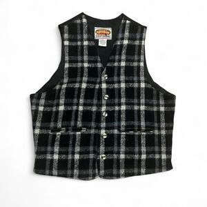 Vintage Wool Plaid Black and white/grey vest. S.
